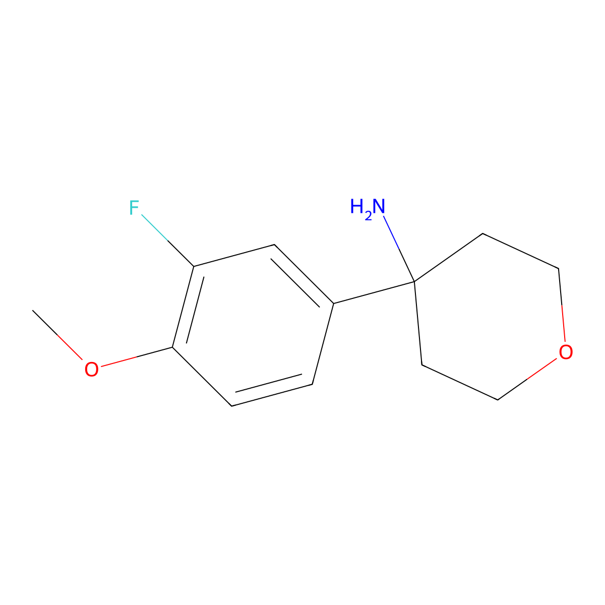4-(3-Fluoro-4-methoxyphenyl)oxan-4-amine molecular structure, CAS 1341870-70-9