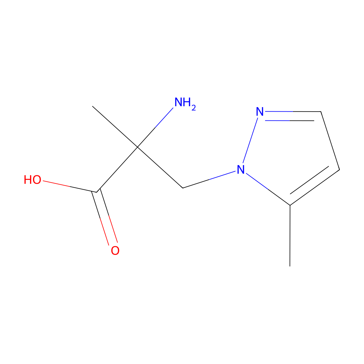 2-amino-2-methyl-3-(5-methyl-1H-pyrazol-1-yl)propanoic acid molecular structure, CAS 1341871-15-5