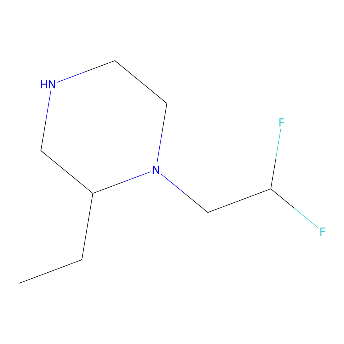 1-(2,2-Difluoroethyl)-2-ethylpiperazine molecular structure, CAS 1341879-51-3