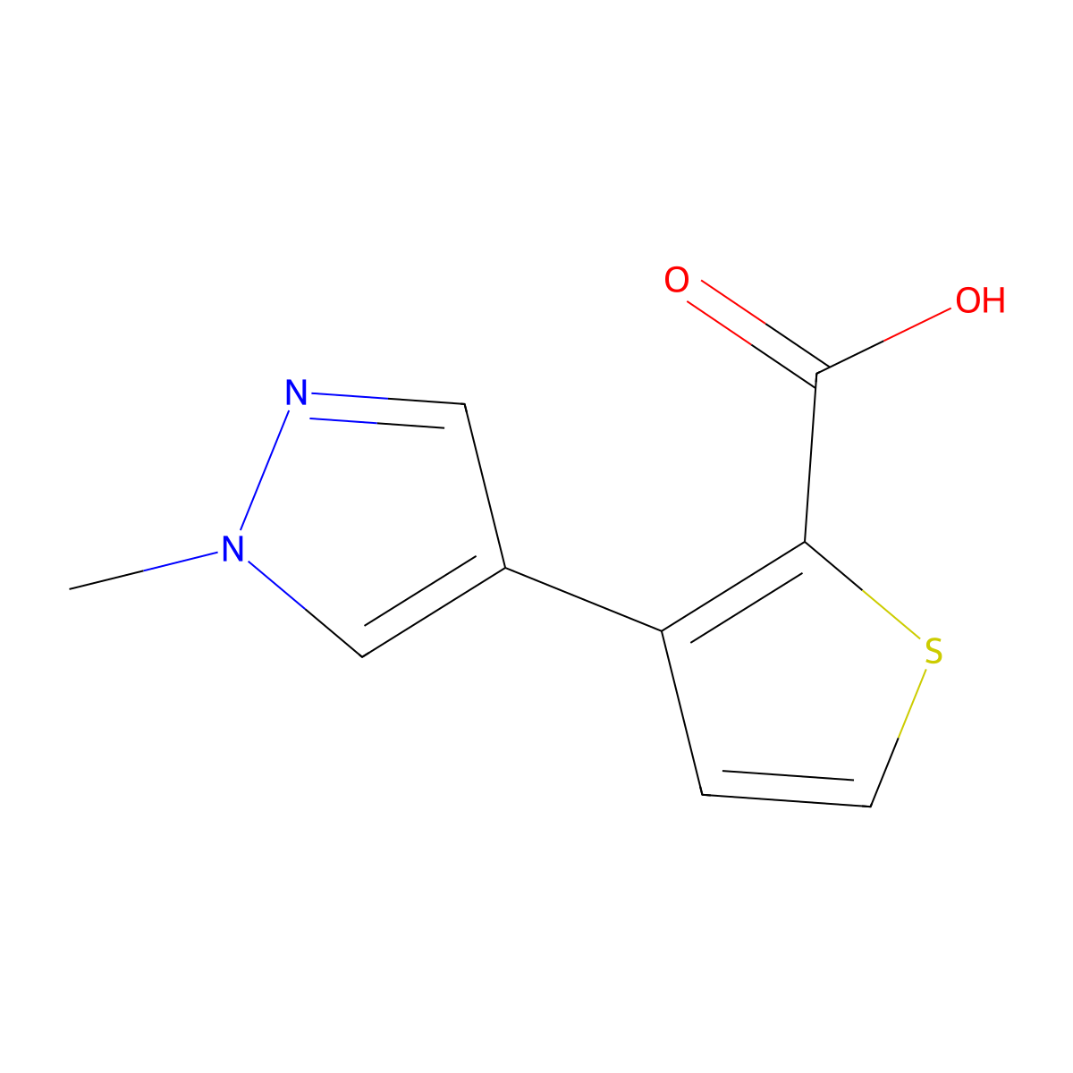 3-(1-methyl-1H-pyrazol-4-yl)thiophene-2-carboxylic acid molecular structure, CAS 1341908-32-4
