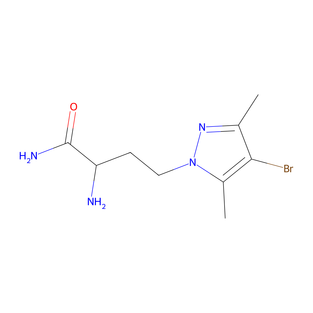 2-Amino-4-(4-bromo-3,5-dimethyl-1h-pyrazol-1-yl)butanamide molecular structure, CAS 1341915-34-1