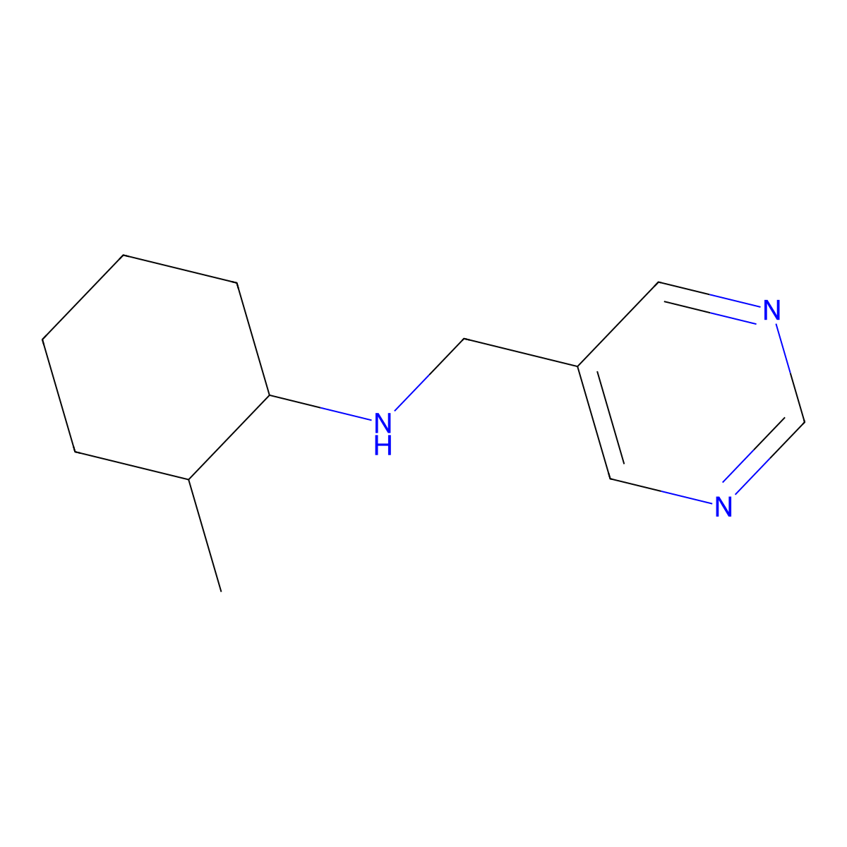 2-methyl-N-(pyrimidin-5-ylmethyl)cyclohexan-1-amine molecular structure, CAS 1341915-79-4