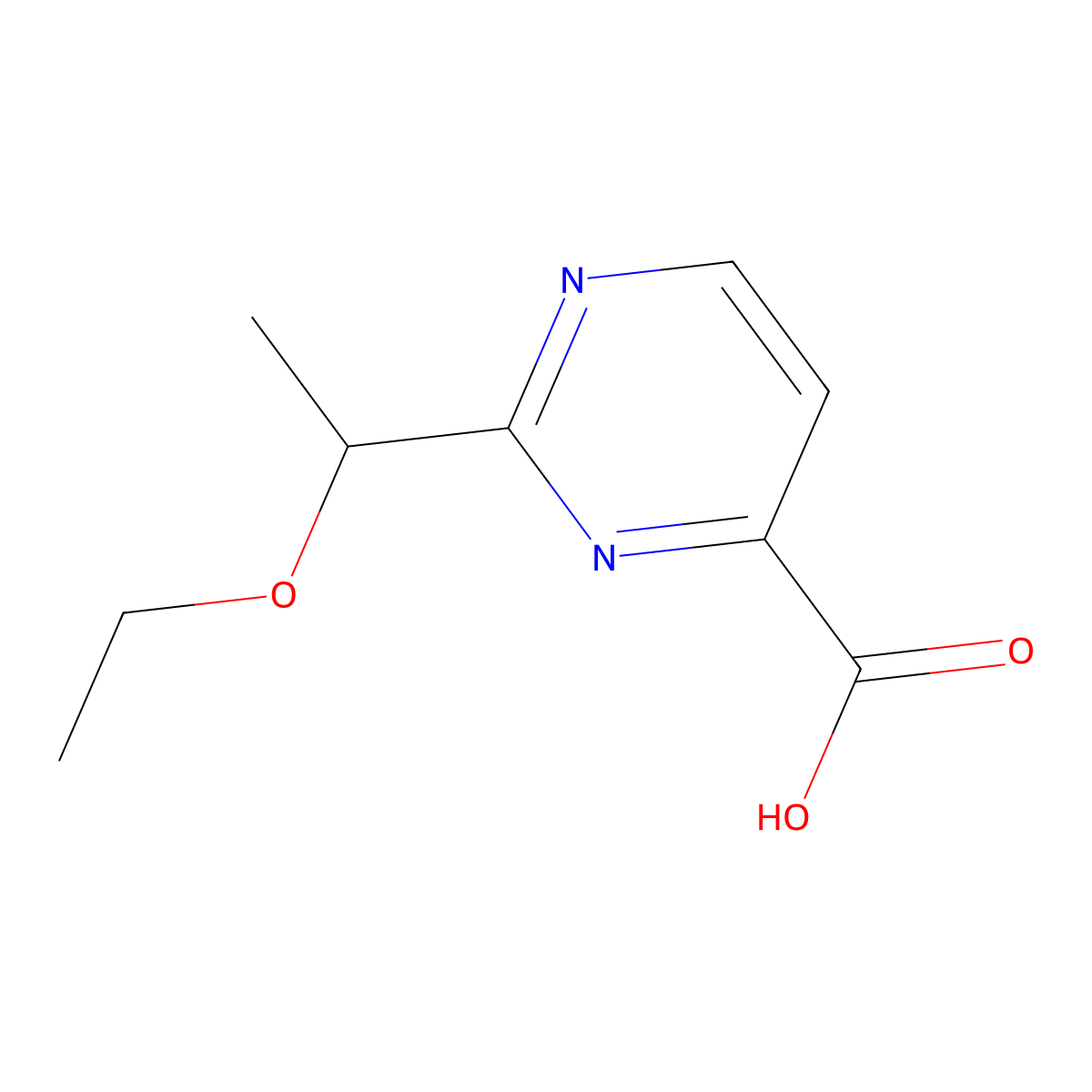 2-(1-Ethoxyethyl)pyrimidine-4-carboxylic acid molecular structure, CAS 1341929-85-8