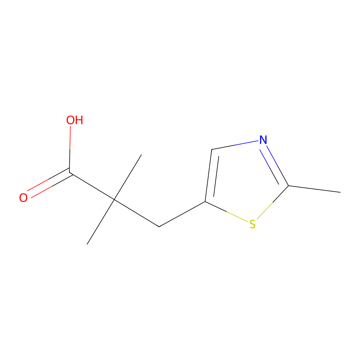 2,2-Dimethyl-3-(2-methylthiazol-5-yl)propanoic acid molecular structure, CAS 1341937-39-0