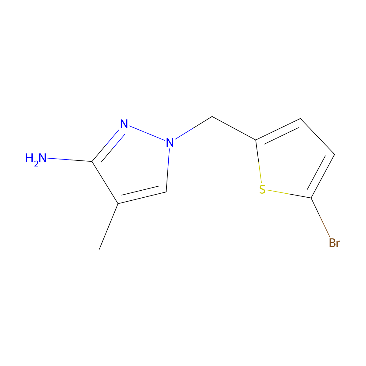 1-[(5-bromothiophen-2-yl)methyl]-4-methyl-1H-pyrazol-3-amine molecular structure, CAS 1341959-20-3