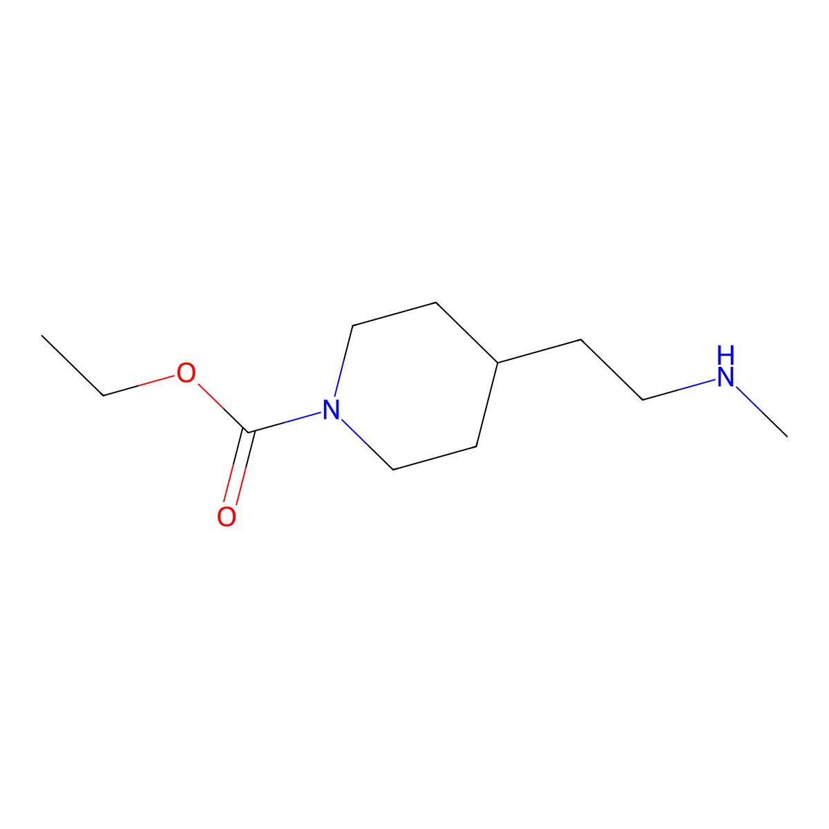 Ethyl 4-(2-(methylamino)ethyl)piperidine-1-carboxylate molecular structure, CAS 1341960-60-8
