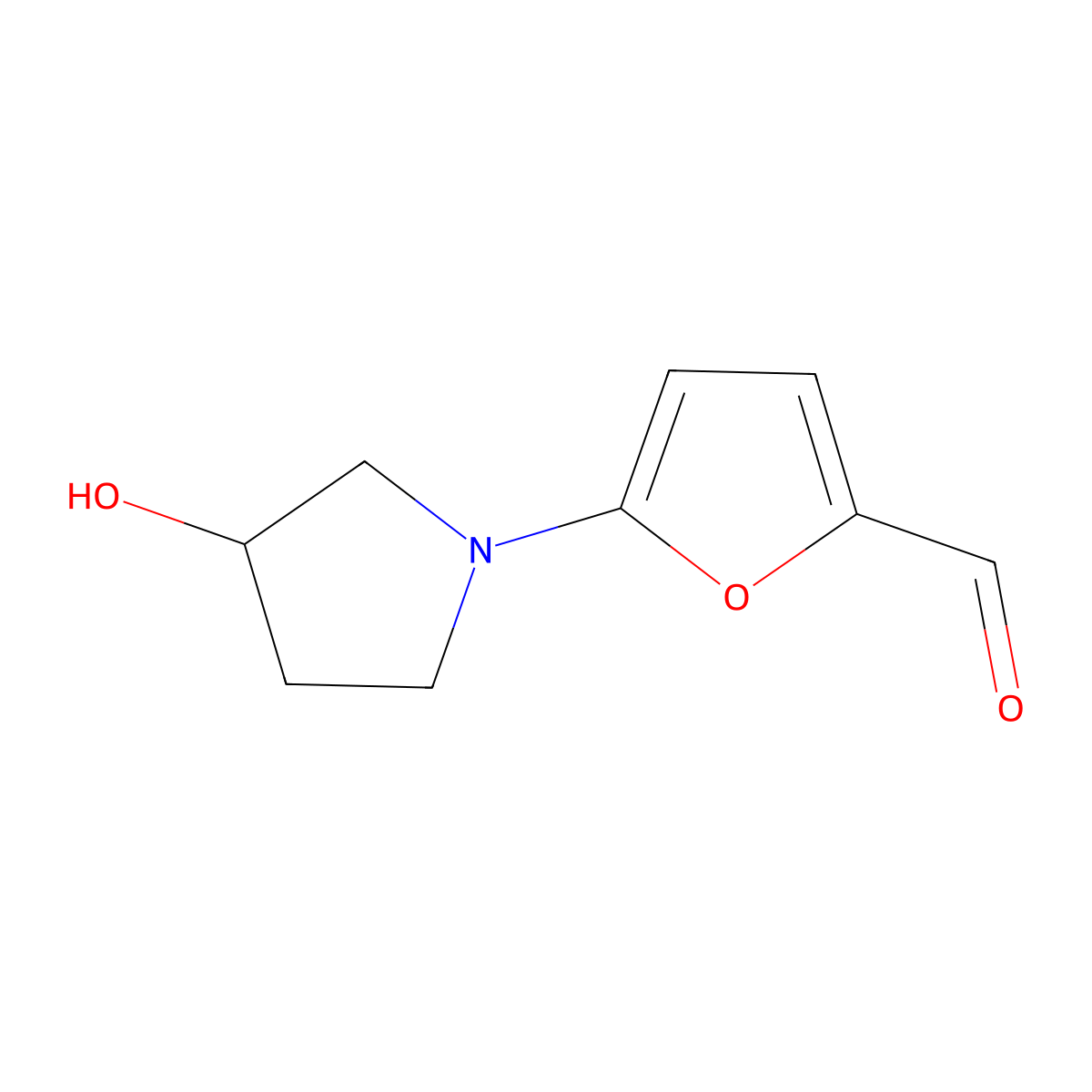 5-(3-Hydroxypyrrolidin-1-yl)furan-2-carbaldehyde molecular structure, CAS 1341974-14-8