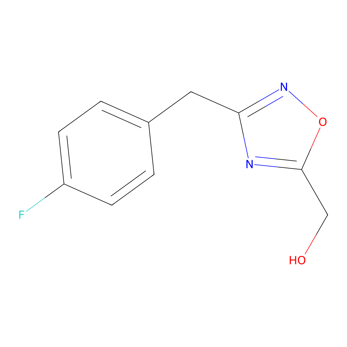 {3-[(4-Fluorophenyl)methyl]-1,2,4-oxadiazol-5-yl}methanol molecular structure, CAS 1341975-18-5