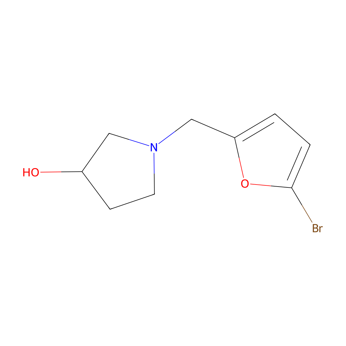 1-[(5-Bromofuran-2-yl)methyl]pyrrolidin-3-ol molecular structure, CAS 1341984-55-1