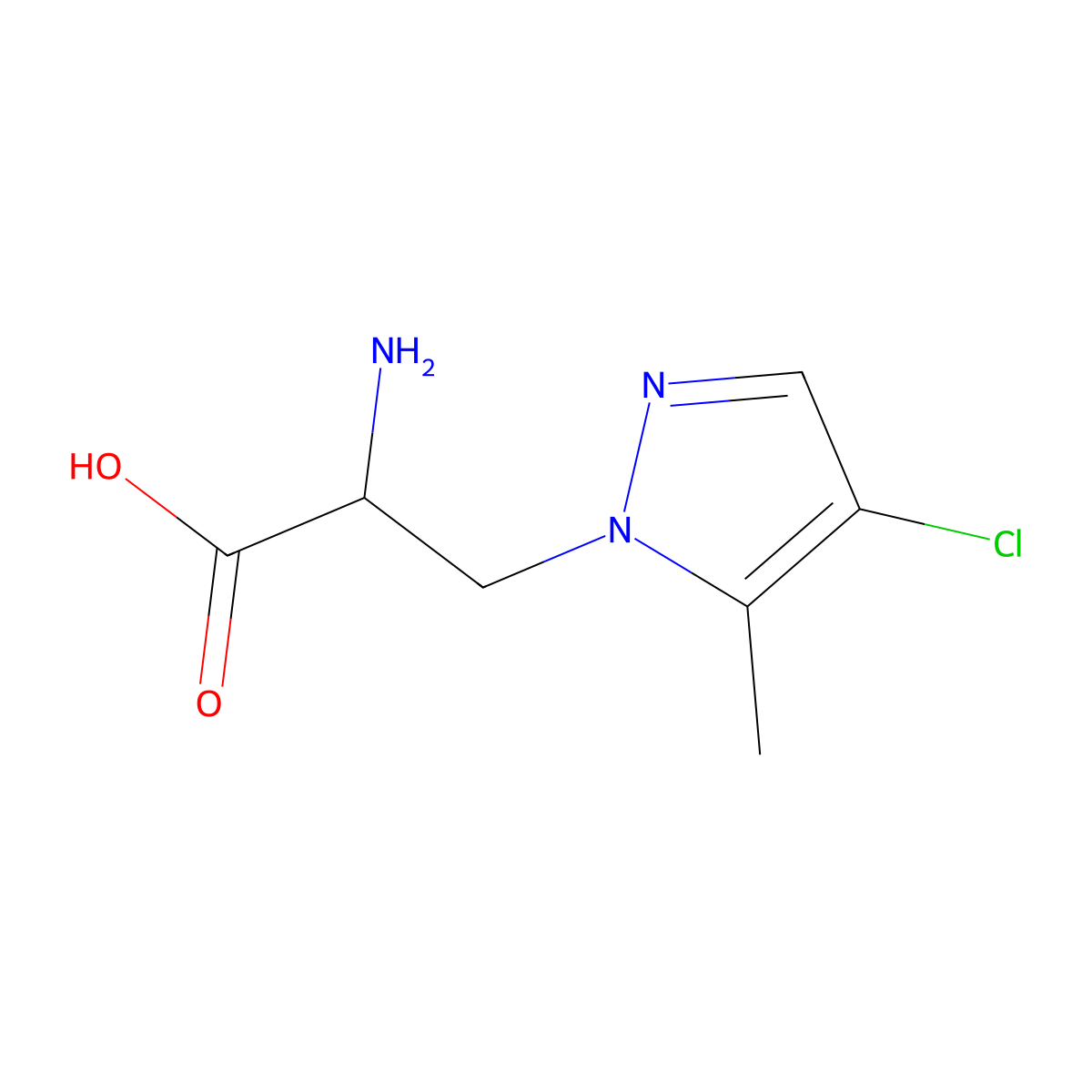 2-amino-3-(4-chloro-5-methyl-1H-pyrazol-1-yl)propanoic acid molecular structure, CAS 1341988-45-1