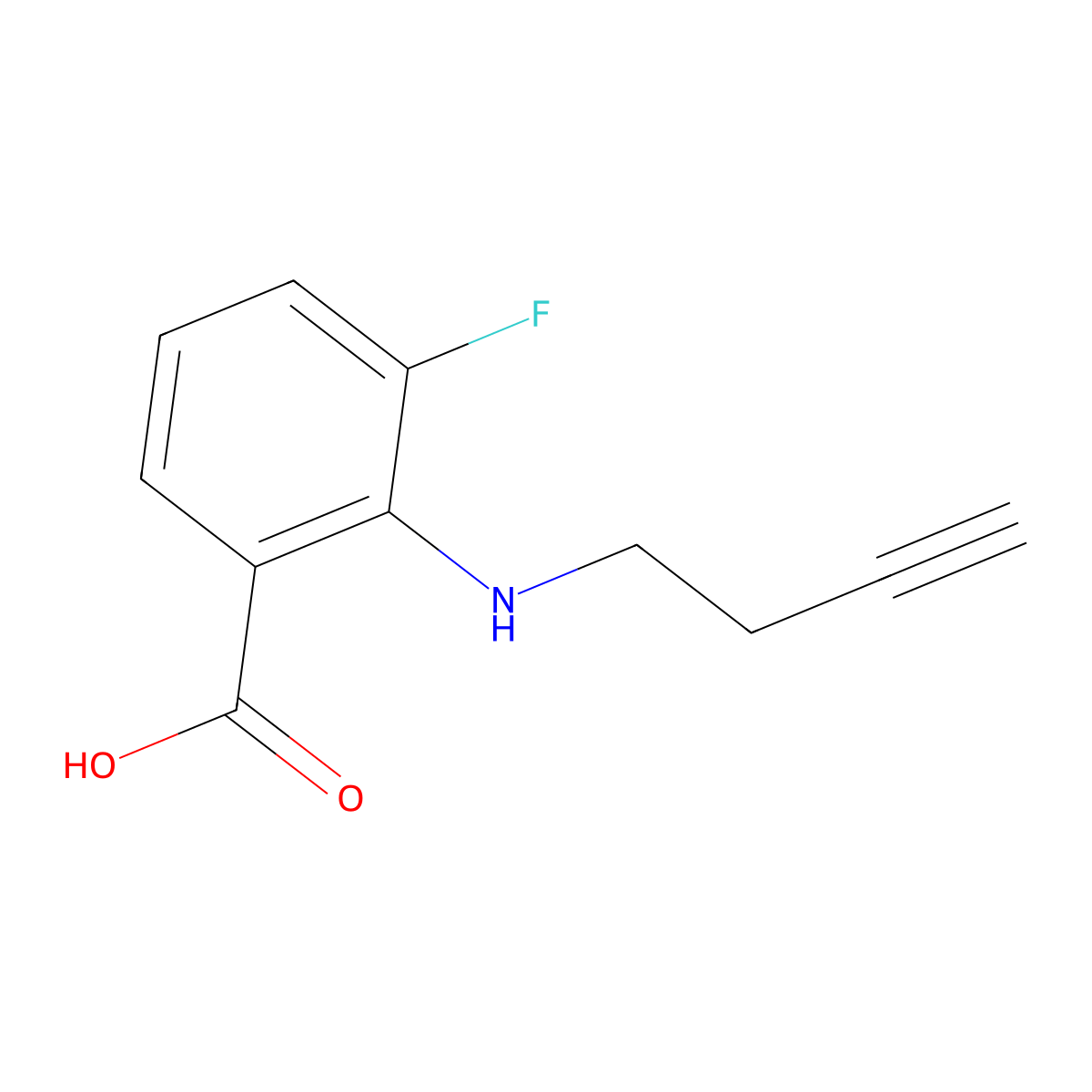 2-[(But-3-yn-1-yl)amino]-3-fluorobenzoic acid molecular structure, CAS 1341988-87-1