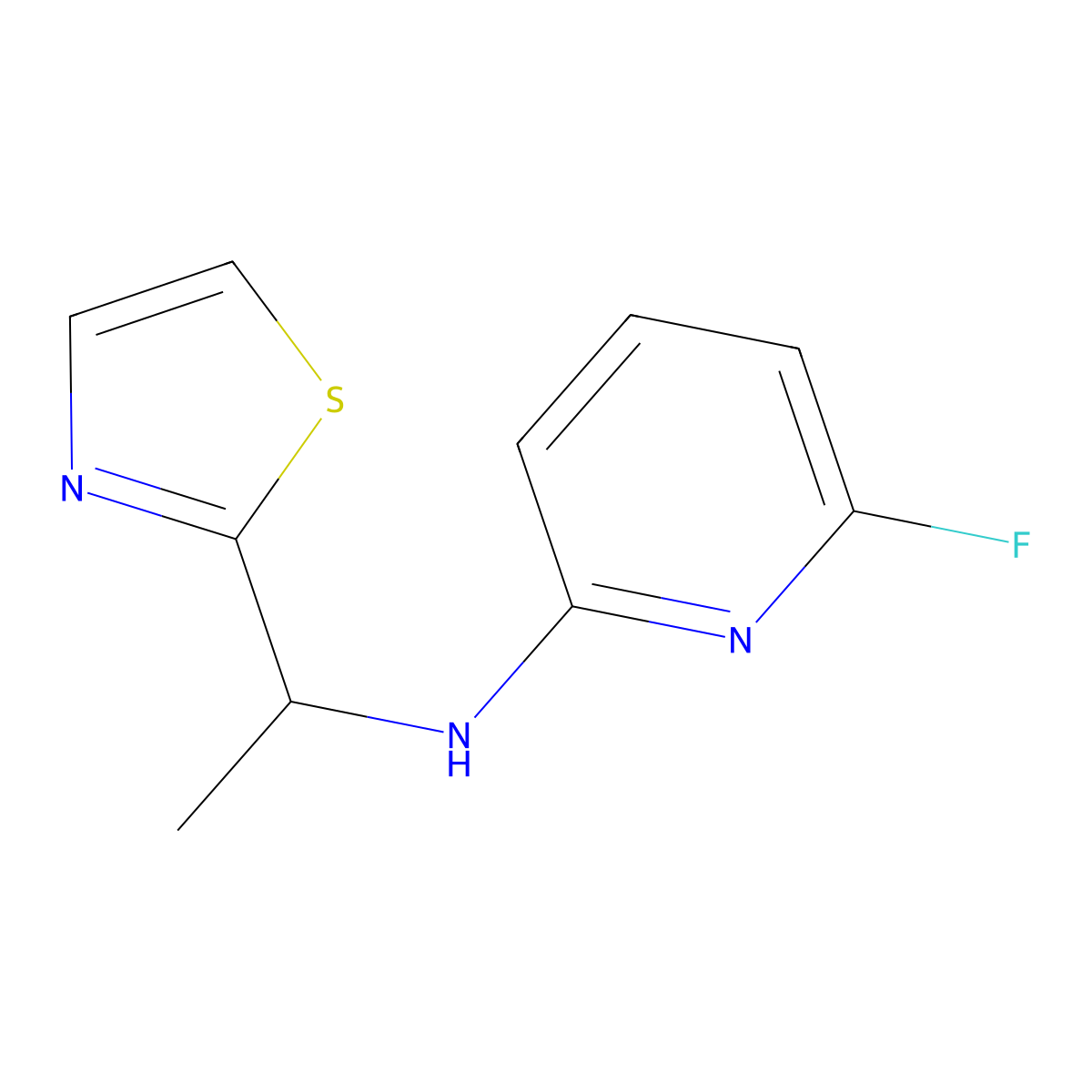 6-fluoro-N-[1-(1,3-thiazol-2-yl)ethyl]pyridin-2-amine molecular structure, CAS 1341989-20-5