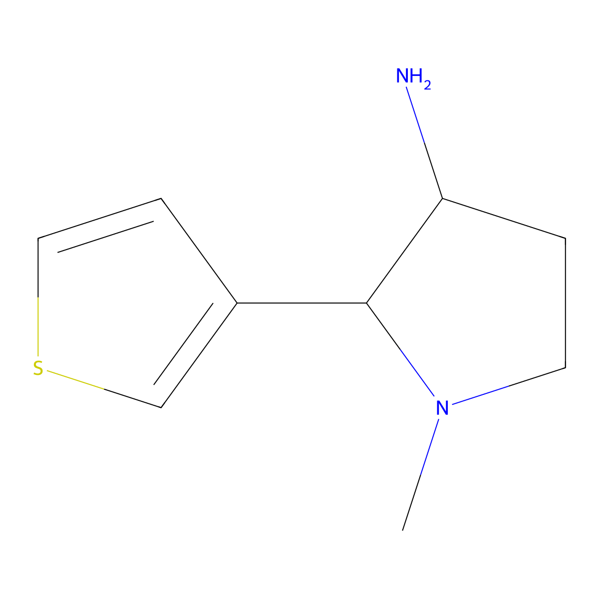 1-Methyl-2-(thiophen-3-yl)pyrrolidin-3-amine molecular structure, CAS 1341995-65-0