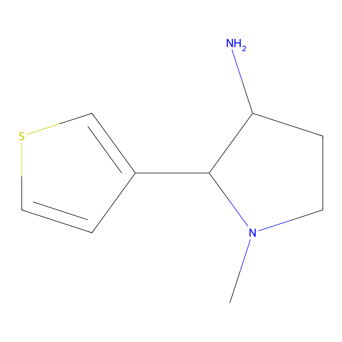 1-Methyl-2-(thiophen-3-yl)pyrrolidin-3-amine molecular structure, CAS 1341995-65-0
