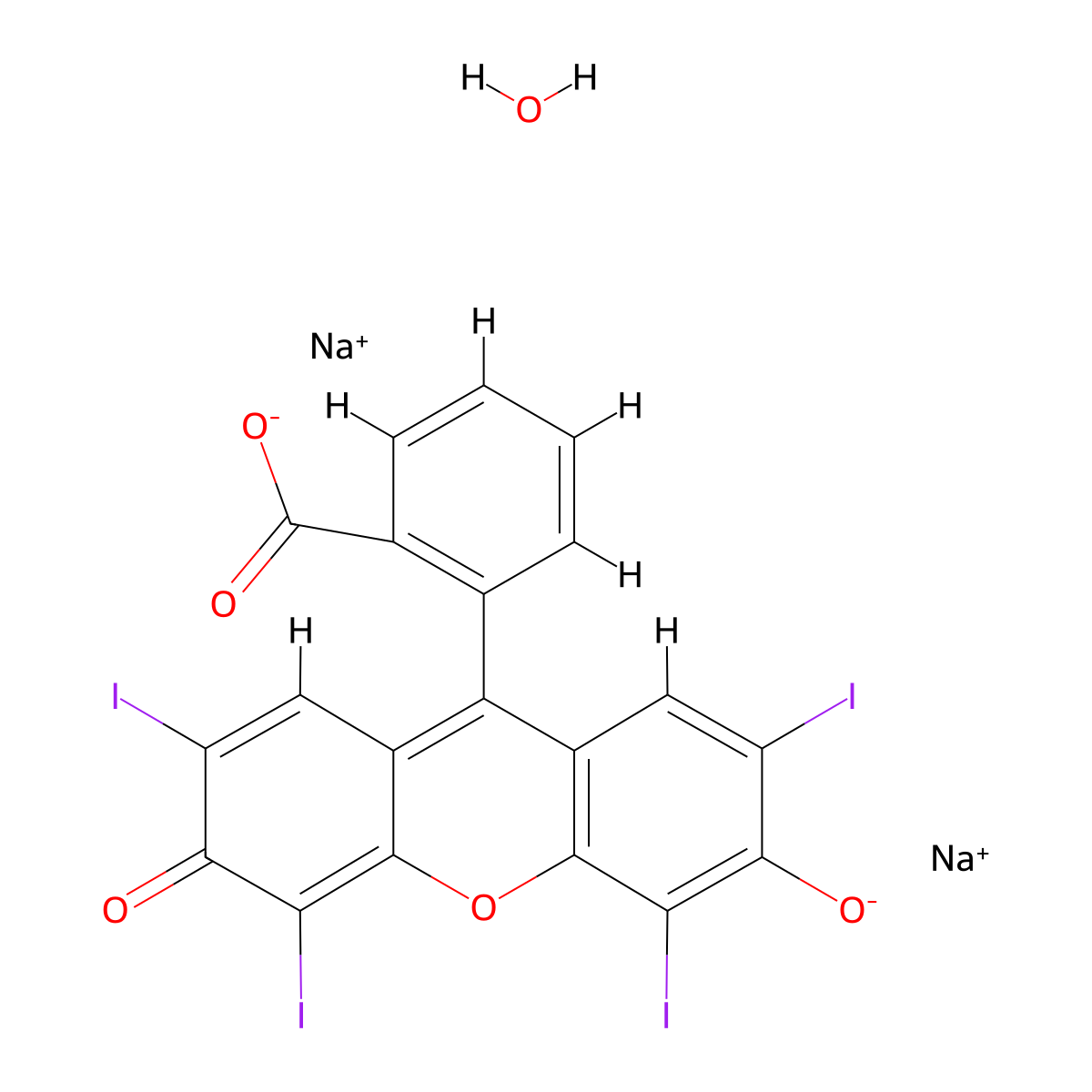 Fd&c red no. 3 molecular structure, CAS 1342-25-2