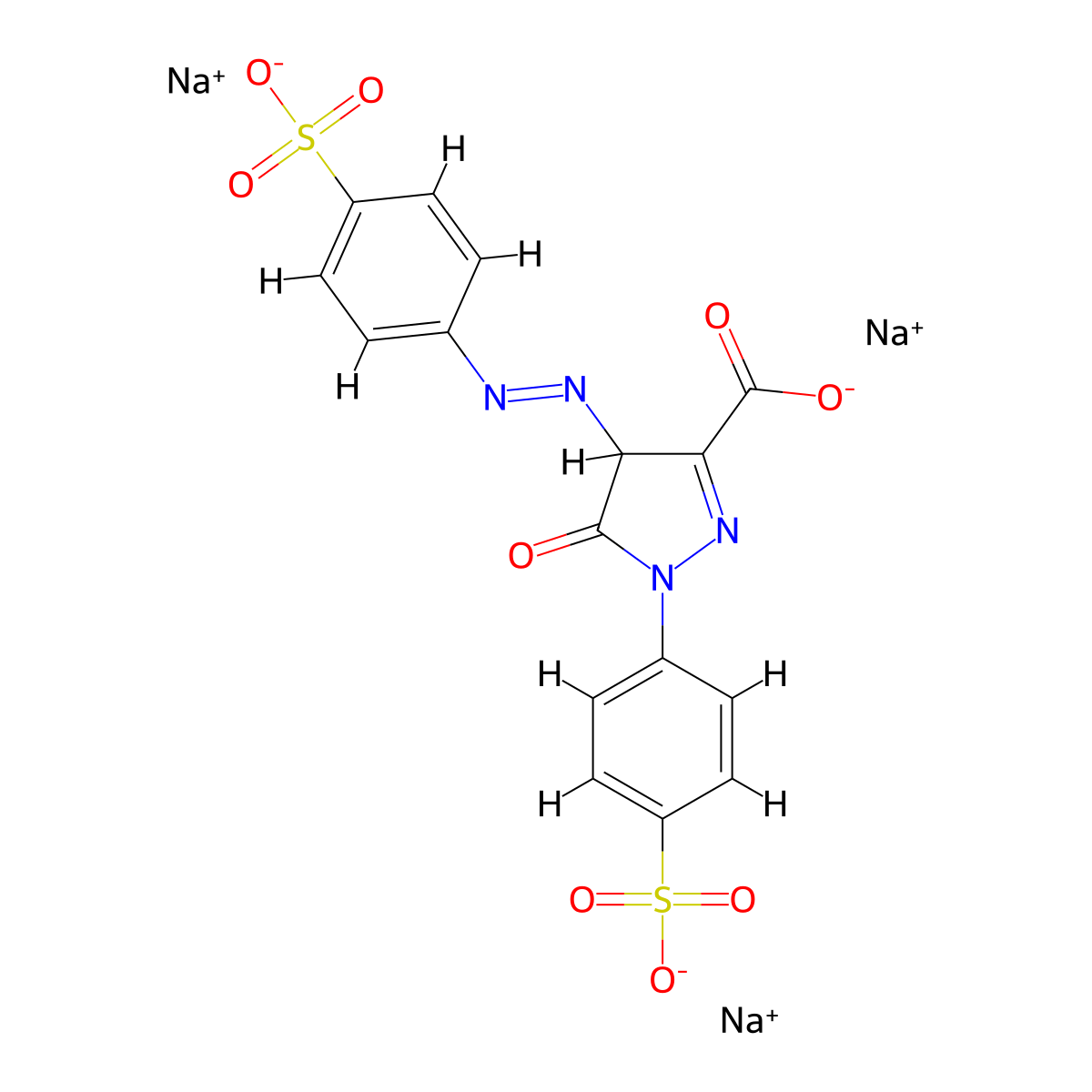 Tartrazine molecular structure, CAS 1342-47-8