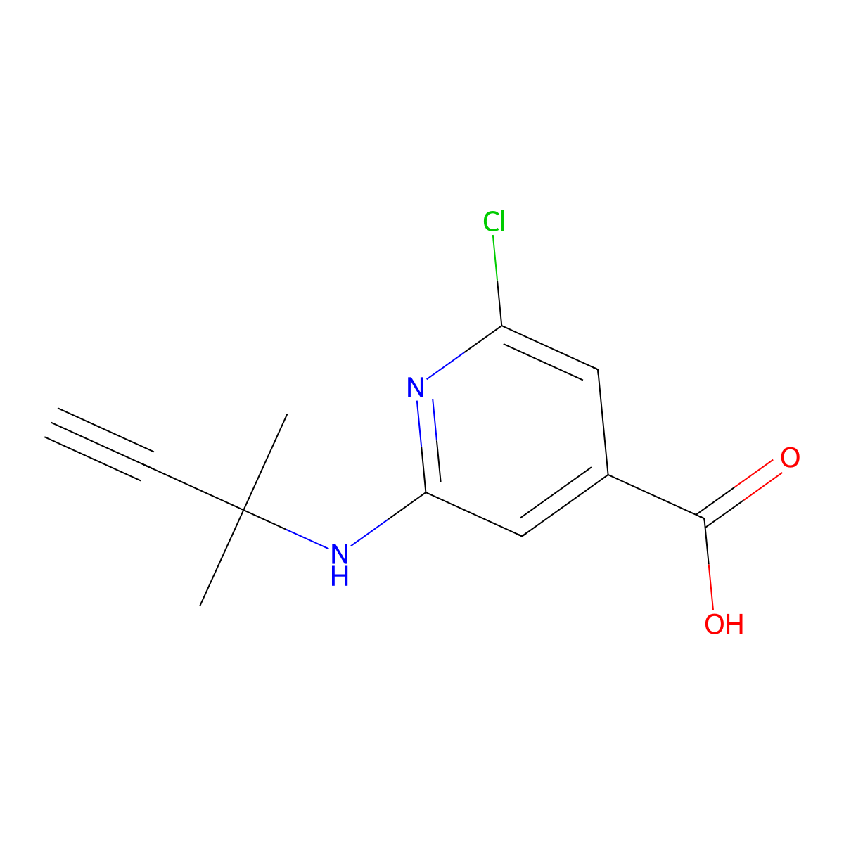 2-Chloro-6-((2-methylbut-3-yn-2-yl)amino)isonicotinic acid molecular structure, CAS 1342005-20-2