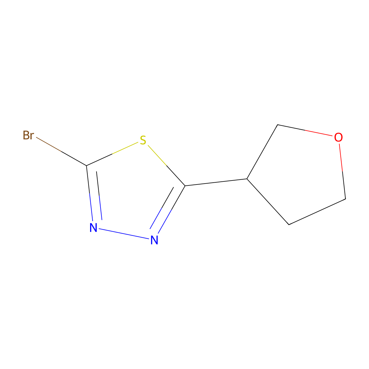 2-Bromo-5-(oxolan-3-yl)-1,3,4-thiadiazole molecular structure, CAS 1342036-39-8