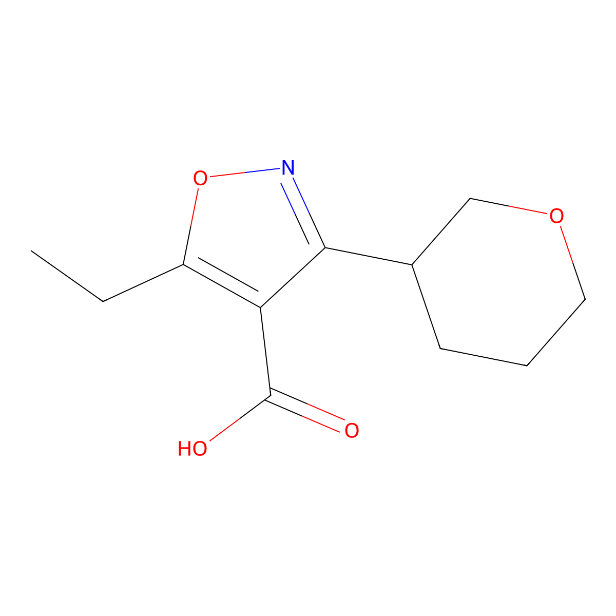 5-Ethyl-3-(oxan-3-yl)-1,2-oxazole-4-carboxylic acid molecular structure, CAS 1342036-49-0