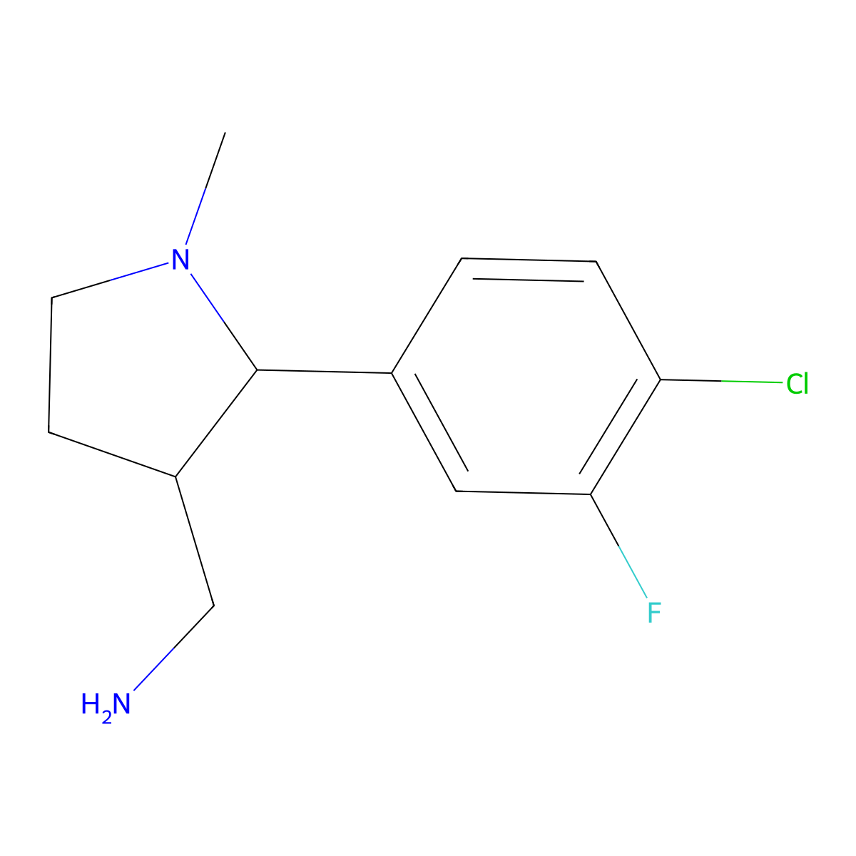 (2-(4-Chloro-3-fluorophenyl)-1-methylpyrrolidin-3-yl)methanamine molecular structure, CAS 1342051-10-8
