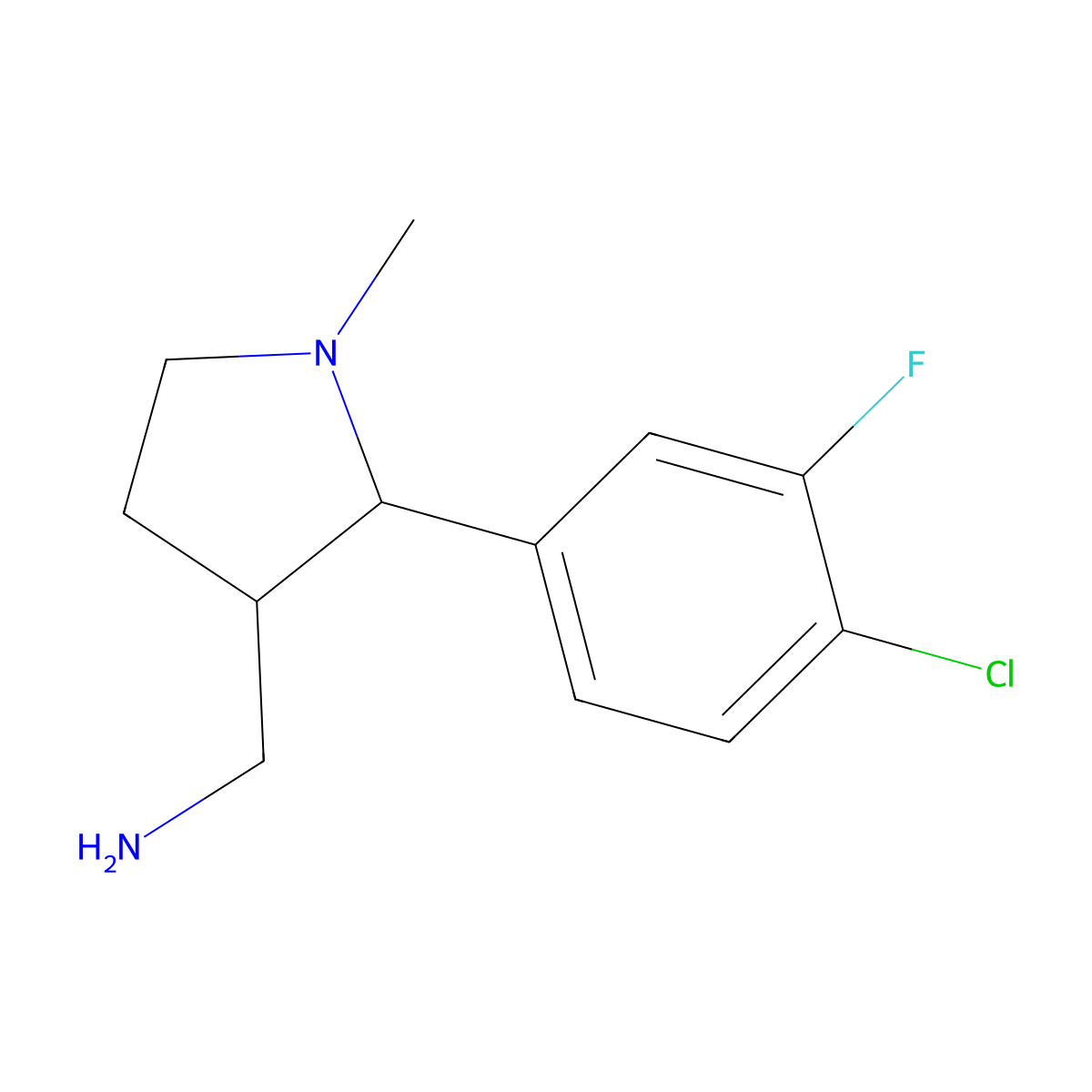 (2-(4-Chloro-3-fluorophenyl)-1-methylpyrrolidin-3-yl)methanamine molecular structure, CAS 1342051-10-8