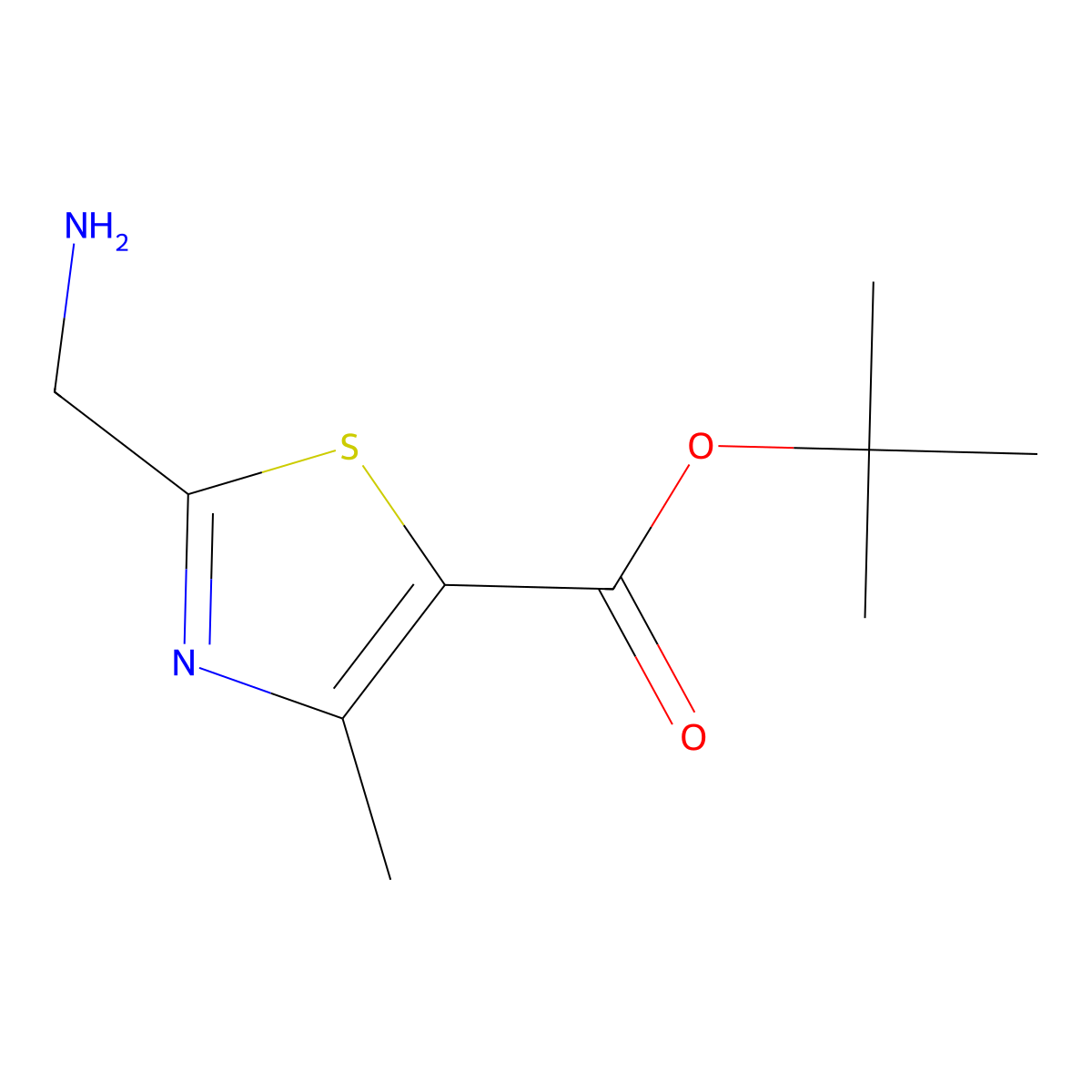 Tert-butyl 2-(aminomethyl)-4-methyl-1,3-thiazole-5-carboxylate molecular structure, CAS 1342052-68-9