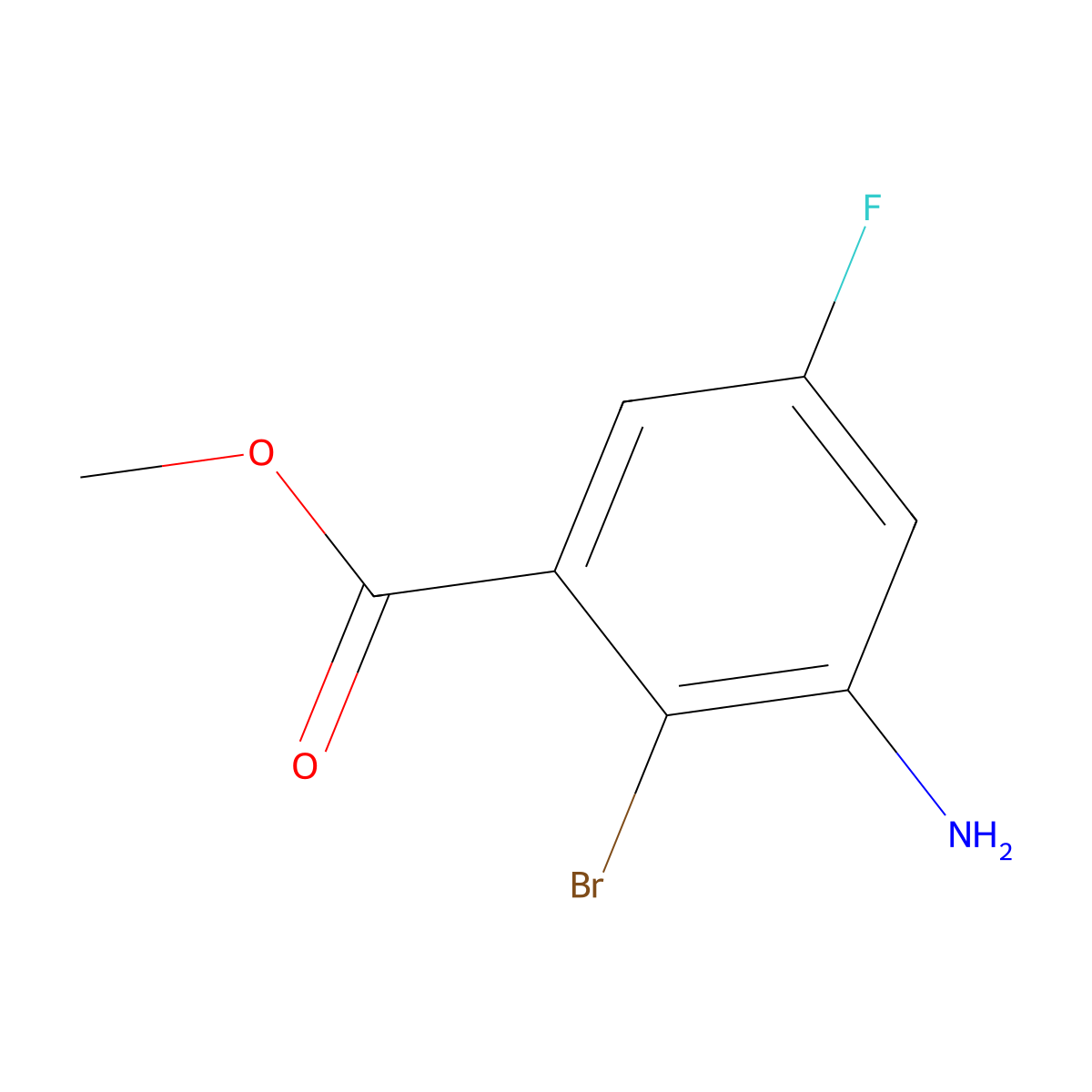 Methyl 3-amino-2-bromo-5-fluorobenzoate molecular structure, CAS 1342063-52-8