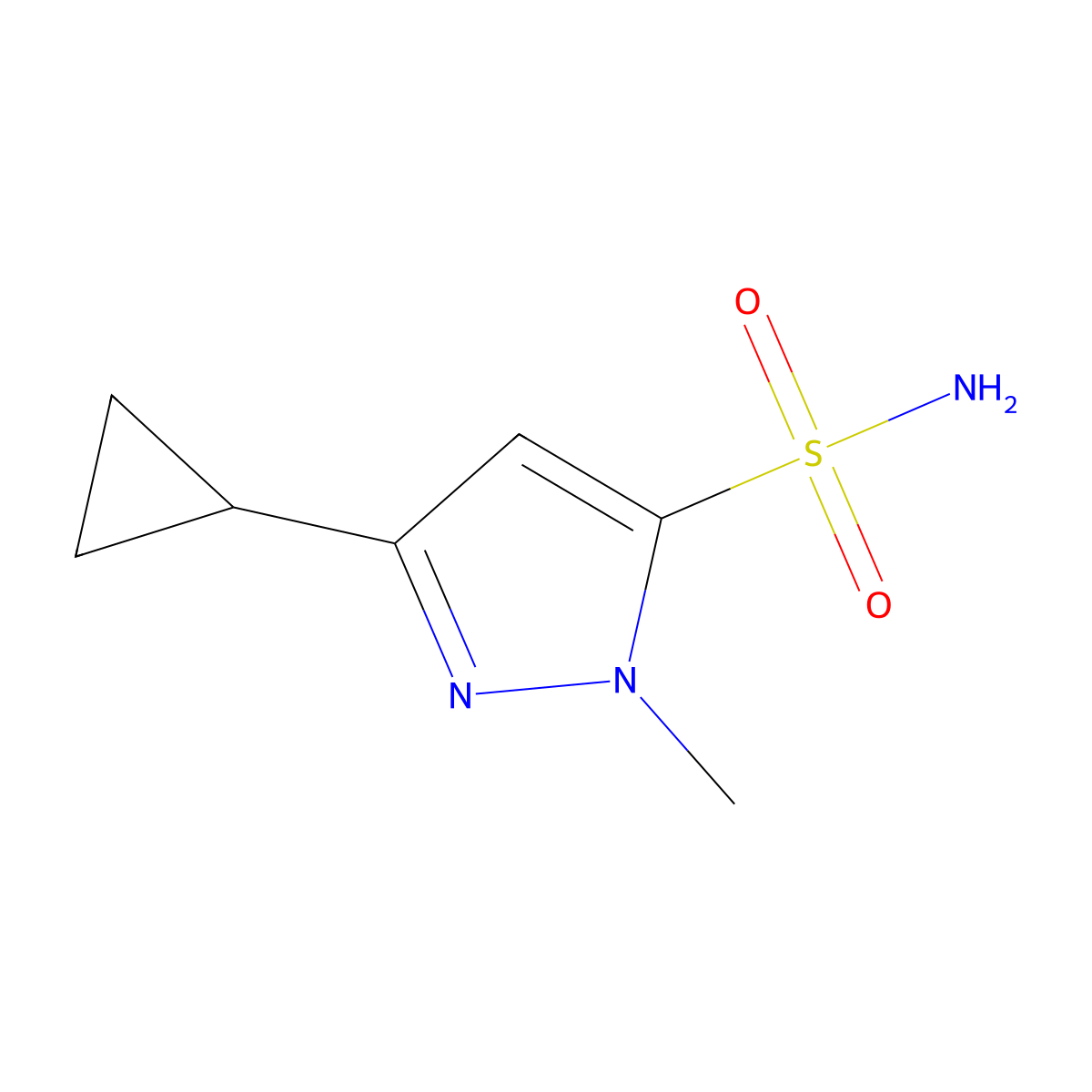 3-cyclopropyl-1-methyl-1H-pyrazole-5-sulfonamide molecular structure, CAS 1342065-98-8