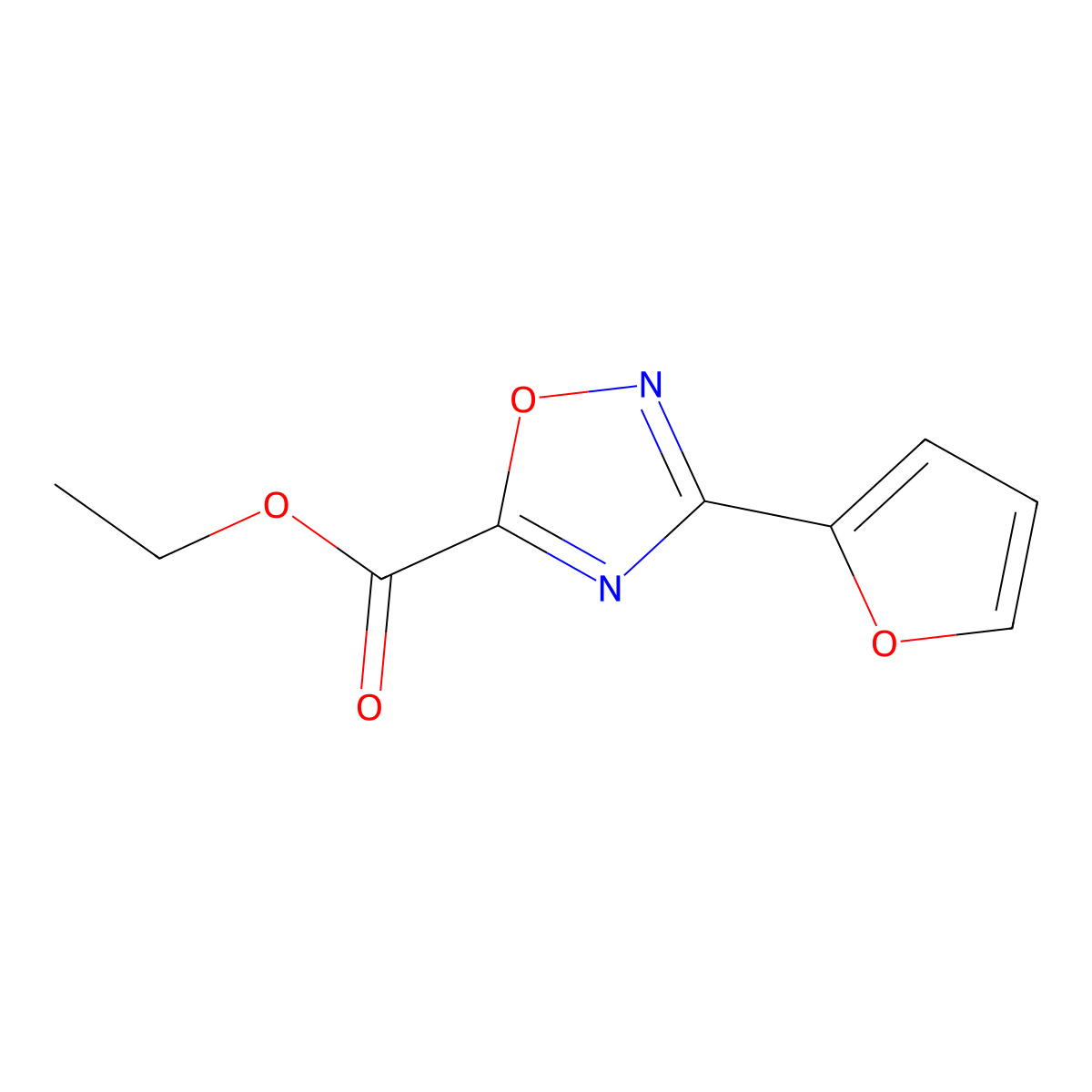 Ethyl 3-(furan-2-yl)-1,2,4-oxadiazole-5-carboxylate molecular structure, CAS 1342070-96-5