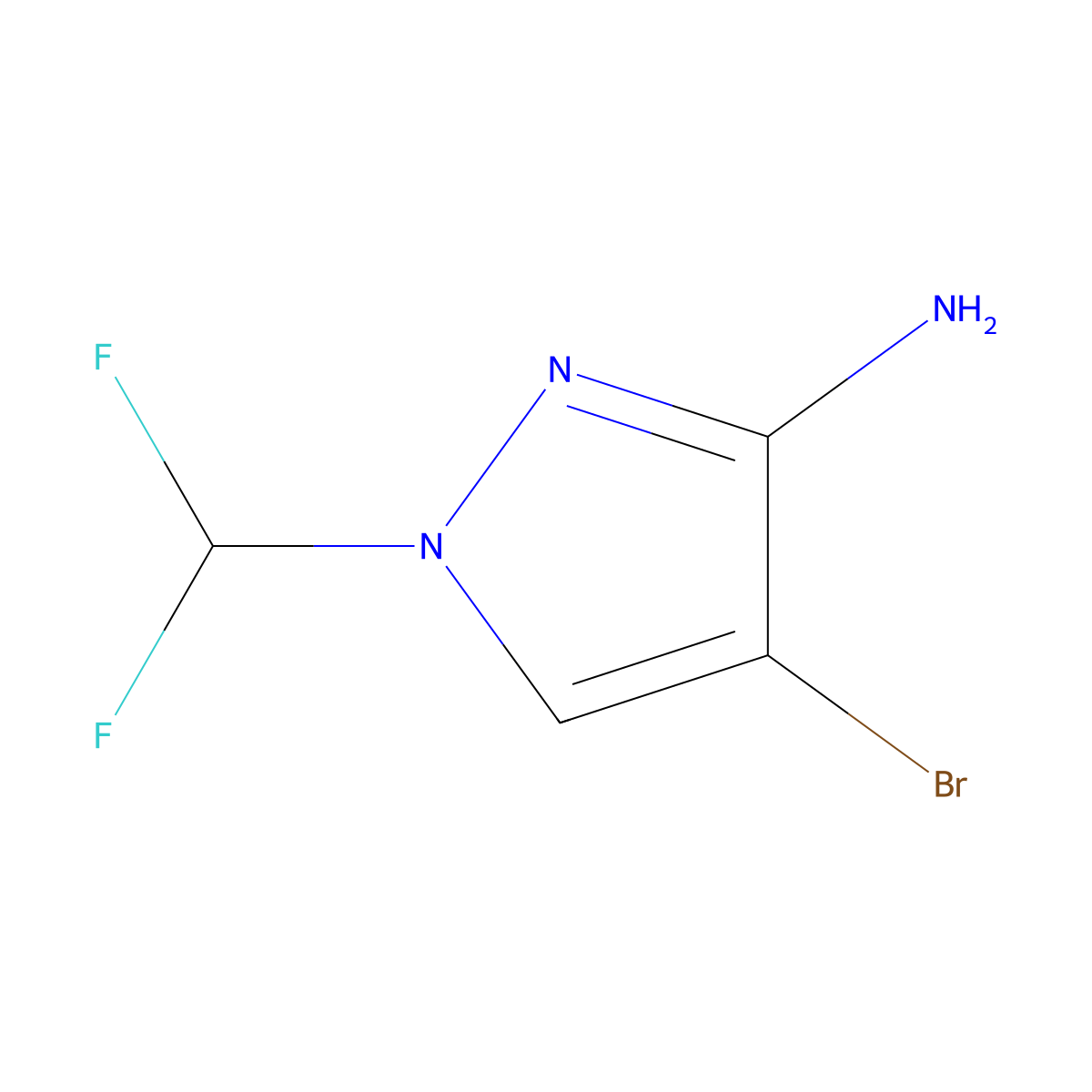 4-bromo-1-(difluoromethyl)-1H-pyrazol-3-amine molecular structure, CAS 1342073-67-9