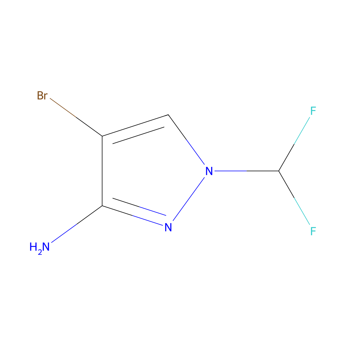 4-bromo-1-(difluoromethyl)-1H-pyrazol-3-amine molecular structure, CAS 1342073-67-9