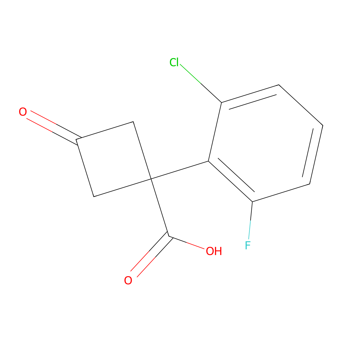 1-(2-Chloro-6-fluorophenyl)-3-oxocyclobutane-1-carboxylic acid molecular structure, CAS 1342086-54-7