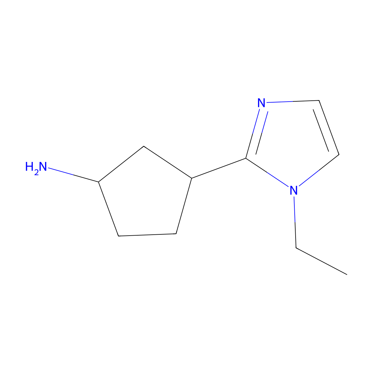 3-(1-ethyl-1H-imidazol-2-yl)cyclopentan-1-amine molecular structure, CAS 1342090-48-5