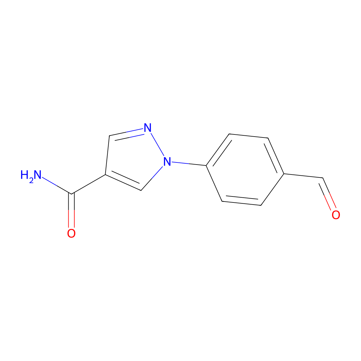 1-(4-formylphenyl)-1H-pyrazole-4-carboxamide molecular structure, CAS 1342099-15-3