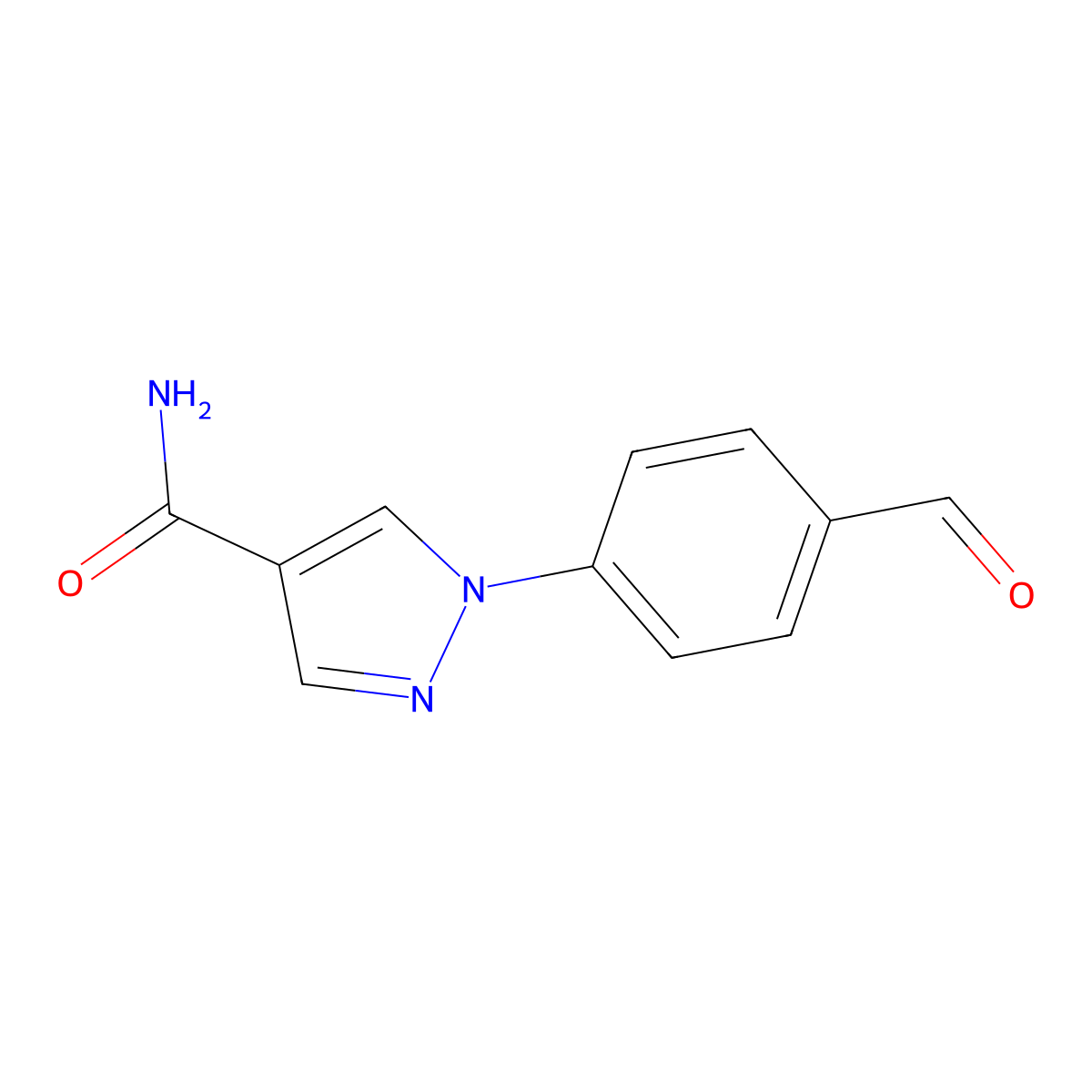 1-(4-formylphenyl)-1H-pyrazole-4-carboxamide molecular structure, CAS 1342099-15-3