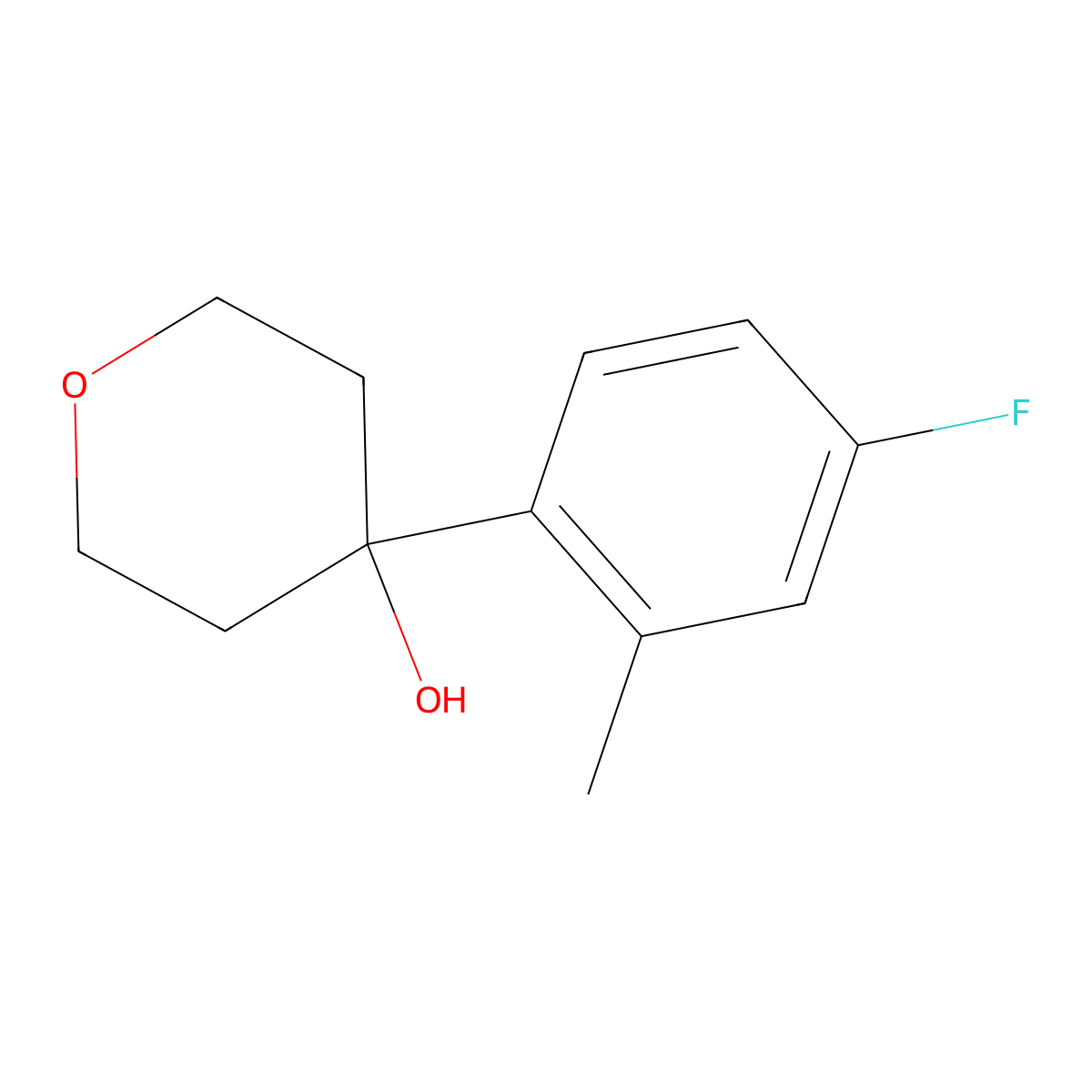 4-(4-fluoro-2-methylphenyl)tetrahydro-2H-pyran-4-ol molecular structure, CAS 1342103-54-1