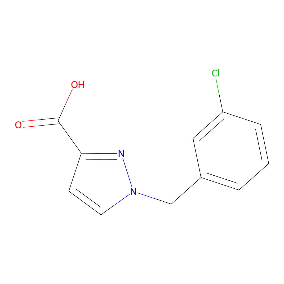 1-(3-Chlorobenzyl)-1H-pyrazole-3-carboxylic acid molecular structure, CAS 1342105-54-7