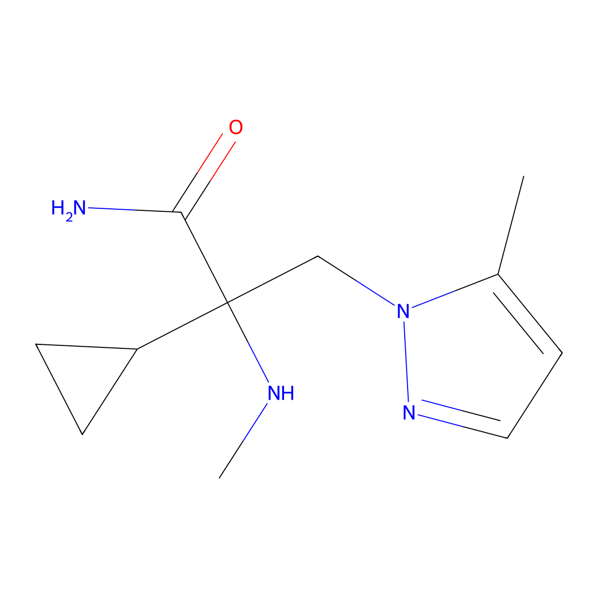 2-Cyclopropyl-3-(5-methyl-1h-pyrazol-1-yl)-2-(methylamino)propanamide molecular structure, CAS 1342110-17-1
