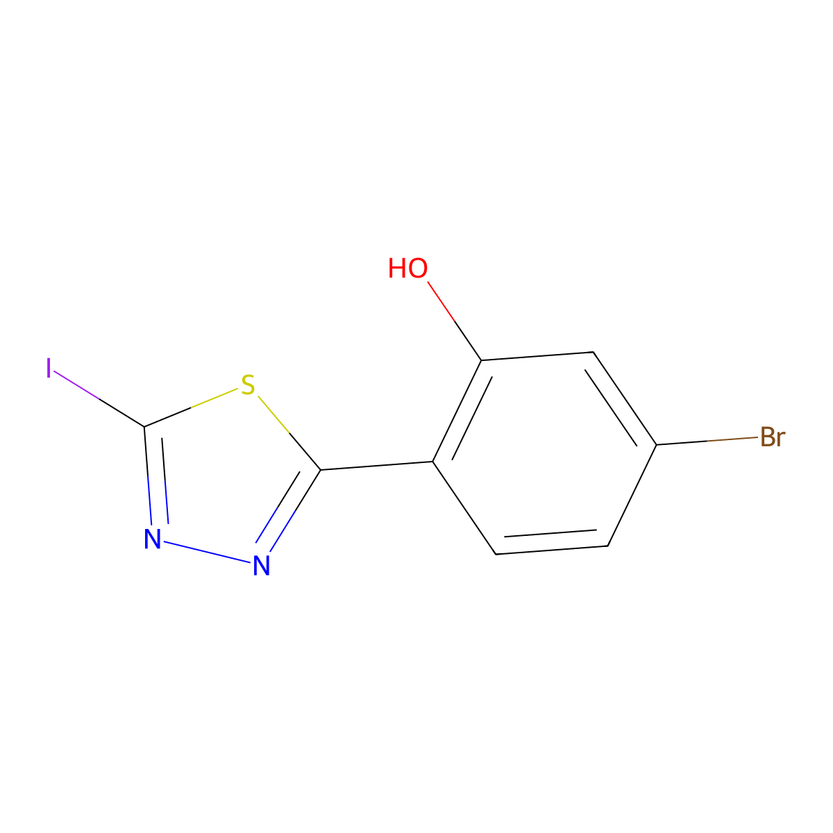 5-Bromo-2-(5-iodo-1,3,4-thiadiazol-2-yl)phenol molecular structure, CAS 1342110-50-2