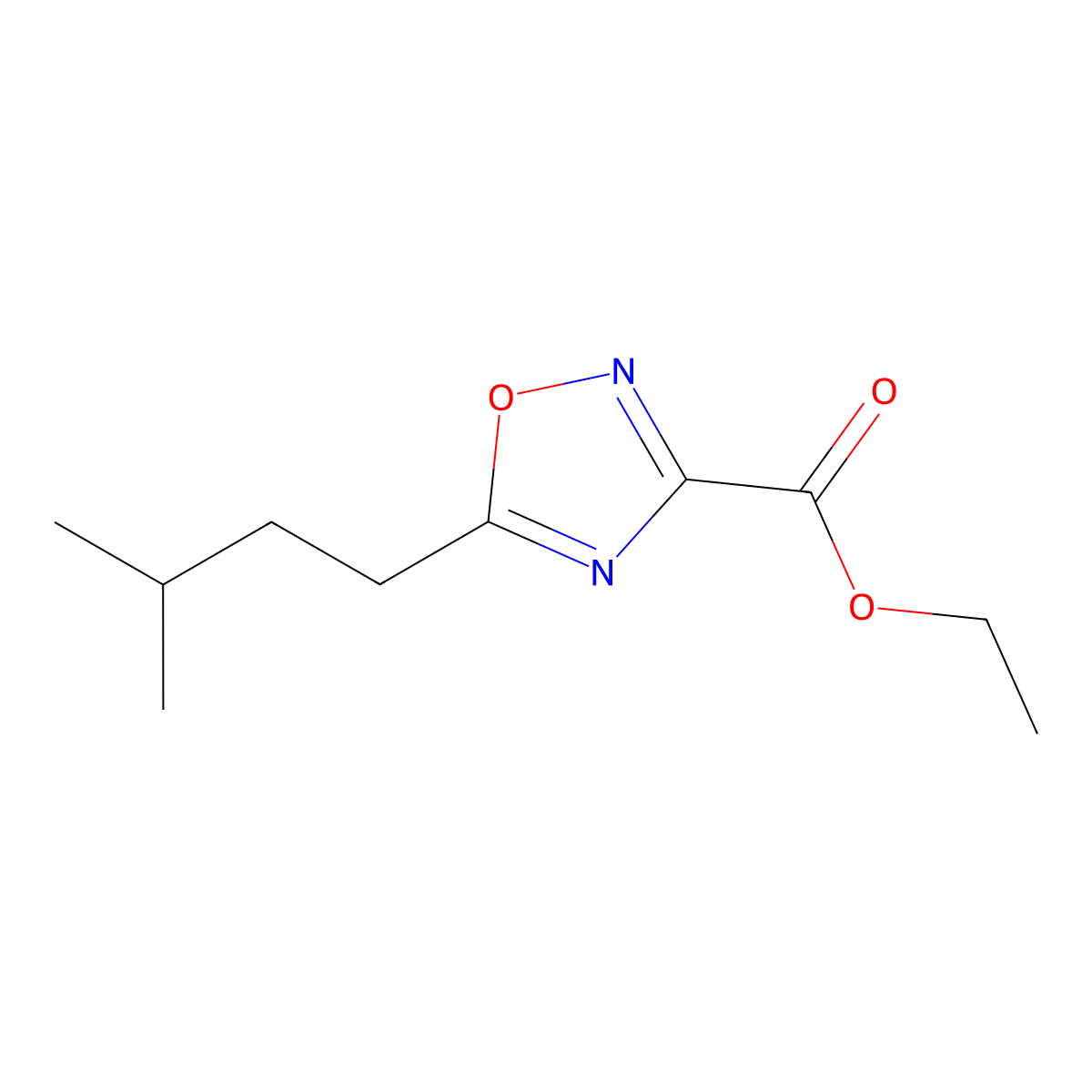 Ethyl 5-isopentyl-1,2,4-oxadiazole-3-carboxylate molecular structure, CAS 1342115-48-3
