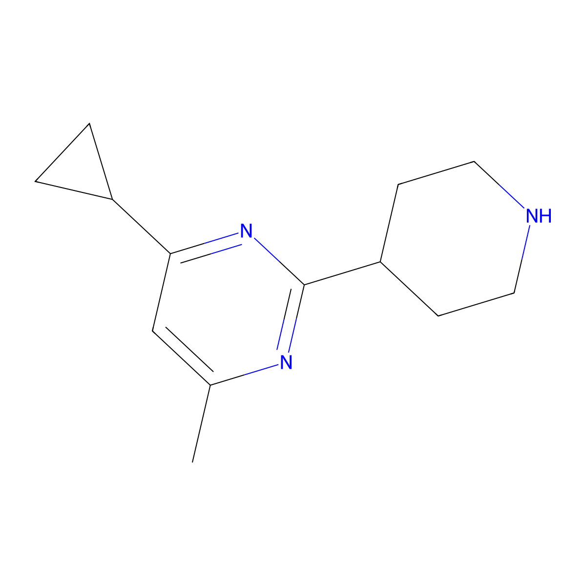 4-Cyclopropyl-6-methyl-2-(piperidin-4-yl)pyrimidine molecular structure, CAS 1342115-72-3