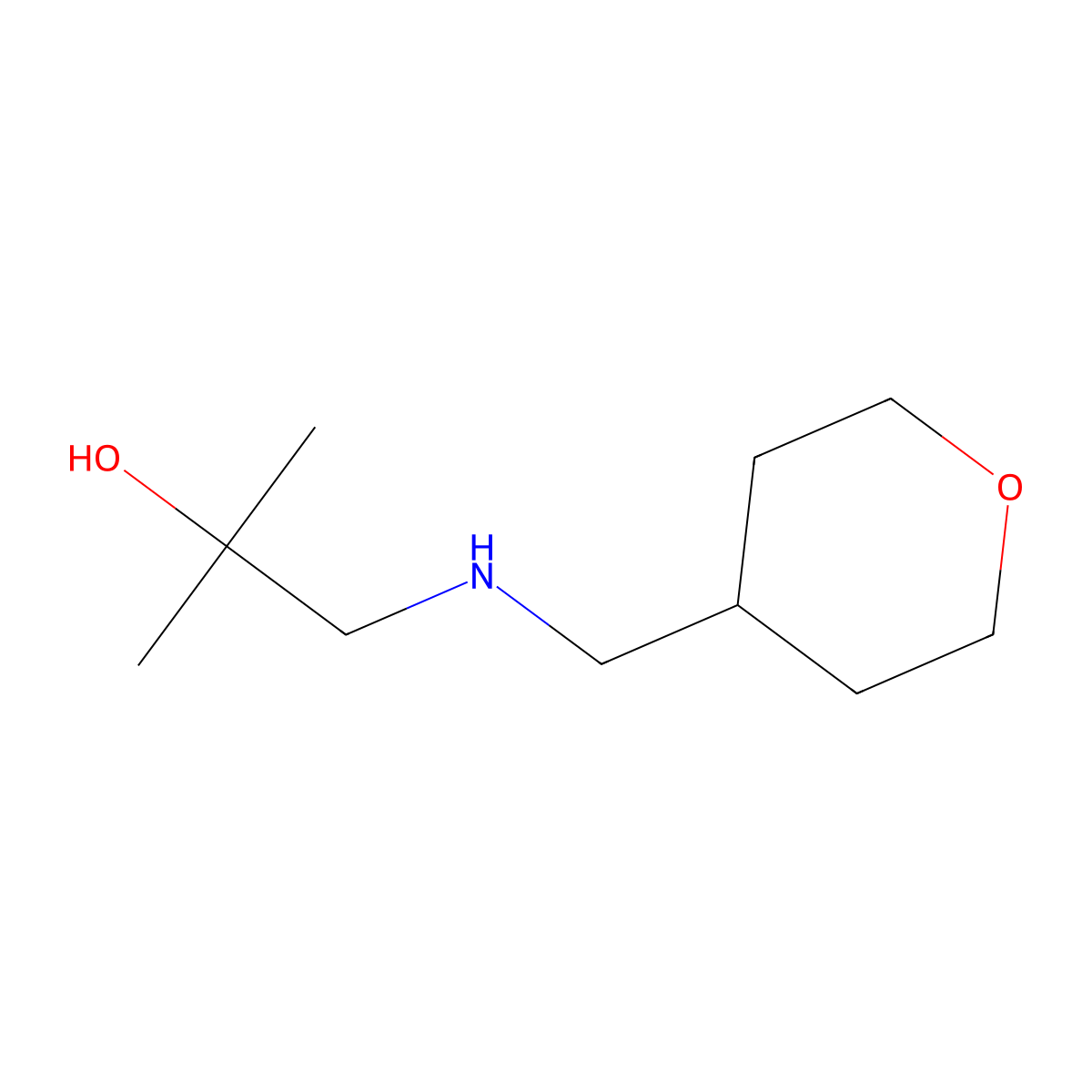 2-Methyl-1-{[(oxan-4-yl)methyl]amino}propan-2-ol molecular structure, CAS 1342118-40-4