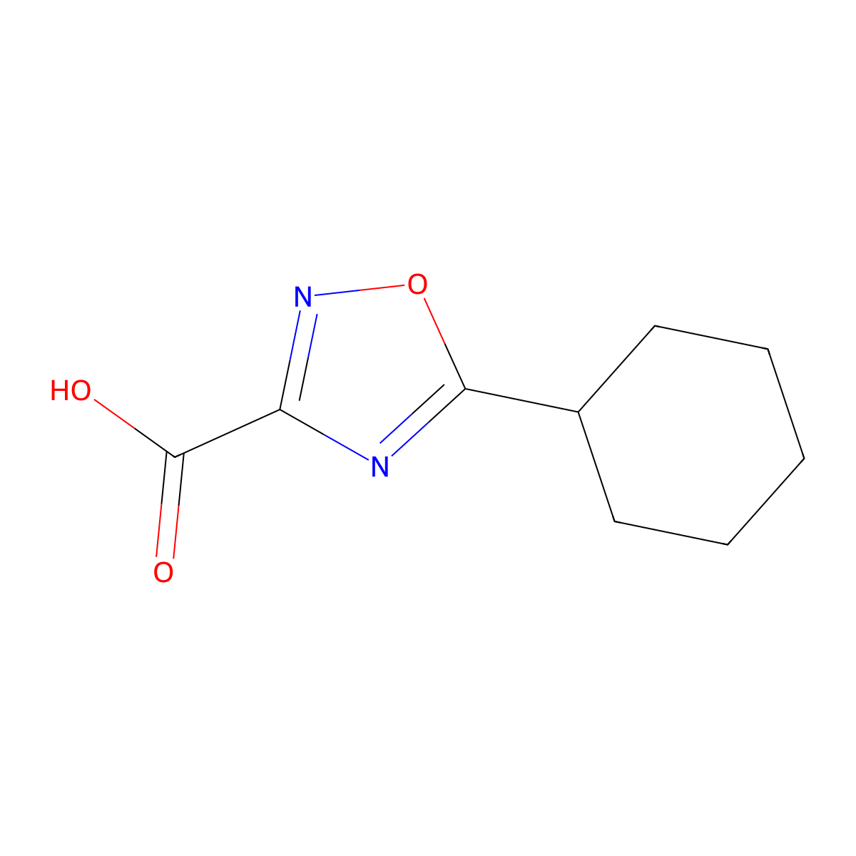 5-Cyclohexyl-1,2,4-oxadiazole-3-carboxylic acid molecular structure, CAS 1342121-01-0
