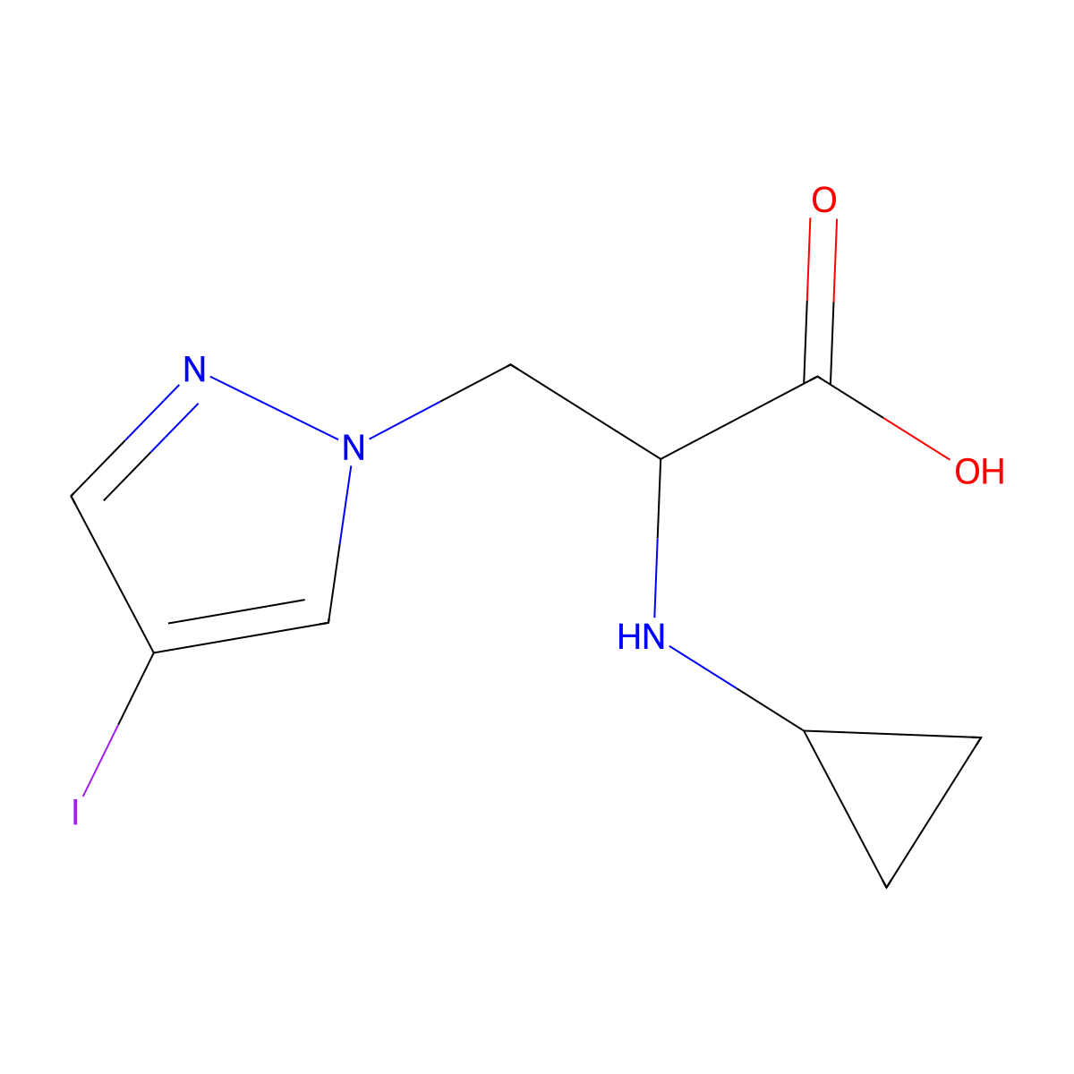 2-(Cyclopropylamino)-3-(4-iodo-1h-pyrazol-1-yl)propanoic acid molecular structure, CAS 1342130-49-7