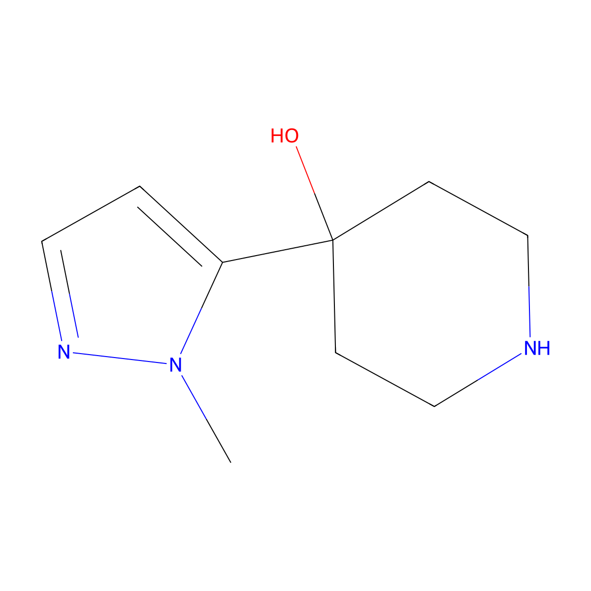 4-(1-Methyl-1H-pyrazol-5-yl)piperidin-4-ol molecular structure, CAS 1342145-27-0