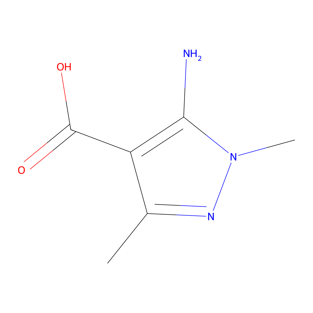 5-amino-1,3-dimethyl-1H-pyrazole-4-carboxylic acid molecular structure, CAS 1342150-56-4
