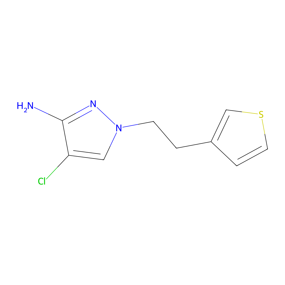 4-chloro-1-[2-(thiophen-3-yl)ethyl]-1H-pyrazol-3-amine molecular structure, CAS 1342153-61-0