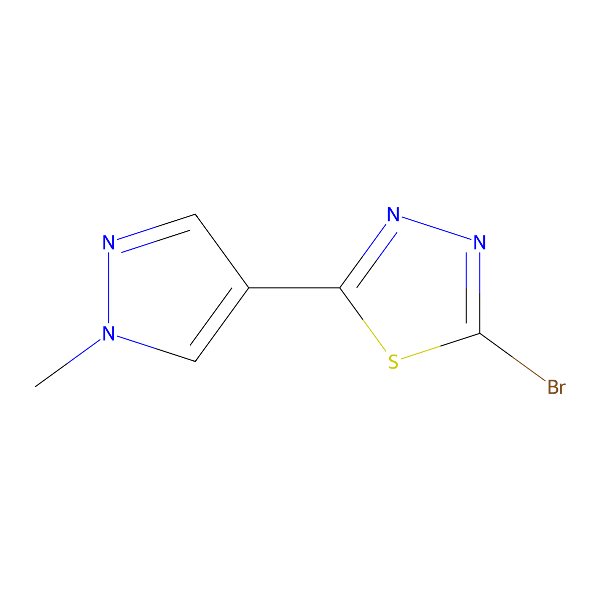 2-bromo-5-(1-methyl-1H-pyrazol-4-yl)-1,3,4-thiadiazole molecular structure, CAS 1342155-48-9