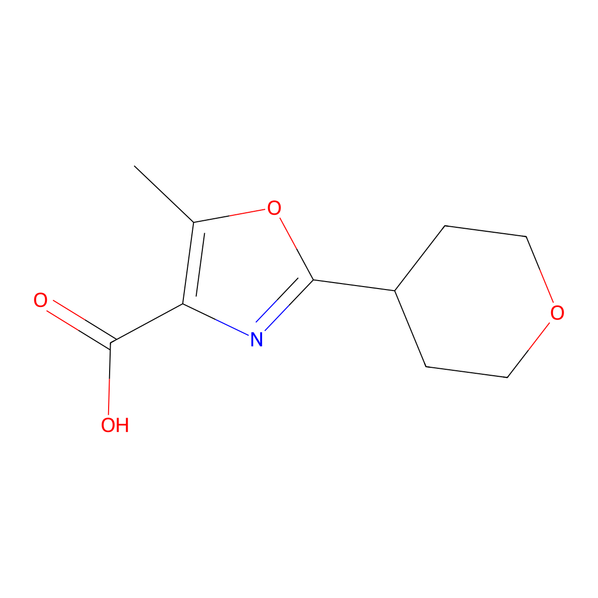 5-Methyl-2-(oxan-4-yl)-1,3-oxazole-4-carboxylic acid molecular structure, CAS 1342155-55-8