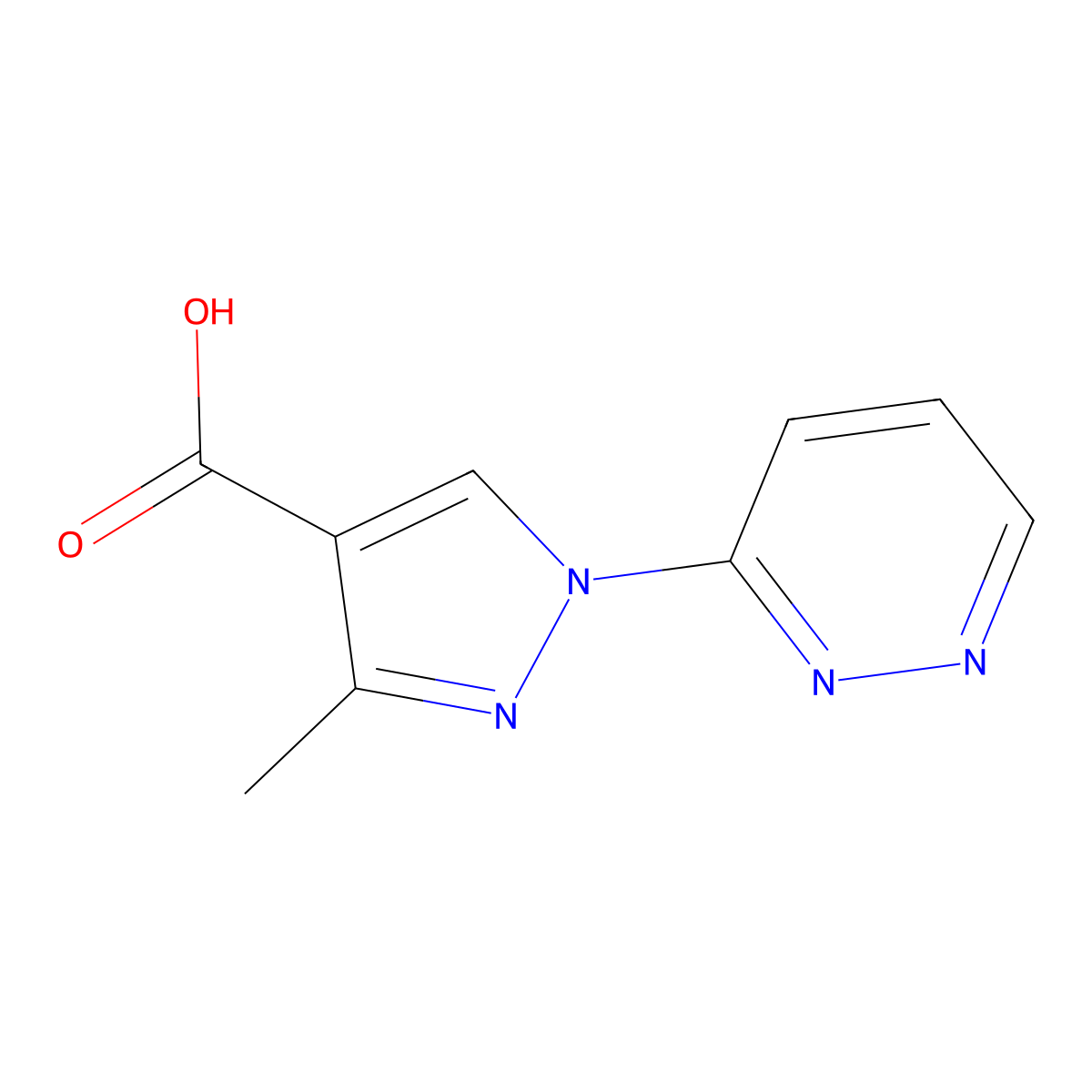 3-methyl-1-(pyridazin-3-yl)-1H-pyrazole-4-carboxylic acid molecular structure, CAS 1342158-26-2